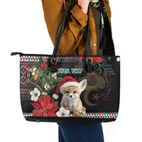 Algeria Christmas Personalized Leather Tote Bag Fennec Fox Santa and Traditional Pattern - Wonder Print Shop