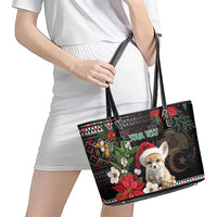 Algeria Christmas Personalized Leather Tote Bag Fennec Fox Santa and Traditional Pattern - Wonder Print Shop