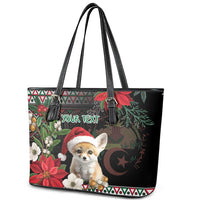 Algeria Christmas Personalized Leather Tote Bag Fennec Fox Santa and Traditional Pattern - Wonder Print Shop