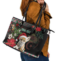 Algeria Christmas Personalized Leather Tote Bag Fennec Fox Santa and Traditional Pattern - Wonder Print Shop