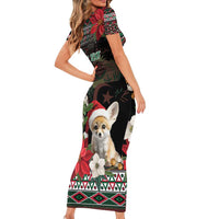 Algeria Christmas Personalized Short Sleeve Bodycon Dress Fennec Fox Santa and Traditional Pattern - Wonder Print Shop