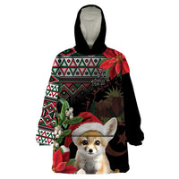Algeria Christmas Personalized Wearable Blanket Hoodie Fennec Fox Santa and Traditional Pattern - Wonder Print Shop