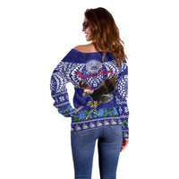 American Samoa Christmas Off Shoulder Sweater Manuia le Kerisimasi Polynesian Tribal - Wonder Print Shop