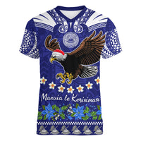 American Samoa Christmas Women V Neck T Shirt Manuia le Kerisimasi Polynesian Tribal - Wonder Print Shop