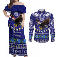 Personalised American Samoa Christmas Couples Matching Off Shoulder Maxi Dress and Long Sleeve Button Shirt Manuia le Kerisimasi Polynesian Tribal LT9 - Wonder Print Shop