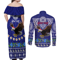Personalised American Samoa Christmas Couples Matching Off Shoulder Maxi Dress and Long Sleeve Button Shirt Manuia le Kerisimasi Polynesian Tribal LT9 - Wonder Print Shop