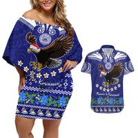 Personalised American Samoa Christmas Couples Matching Off Shoulder Short Dress and Hawaiian Shirt Manuia le Kerisimasi Polynesian Tribal LT9 - Wonder Print Shop
