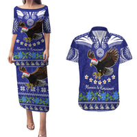 Personalised American Samoa Christmas Couples Matching Puletasi Dress and Hawaiian Shirt Manuia le Kerisimasi Polynesian Tribal LT9 - Wonder Print Shop