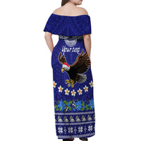 Personalised American Samoa Christmas Off Shoulder Maxi Dress Manuia le Kerisimasi Polynesian Tribal - Wonder Print Shop