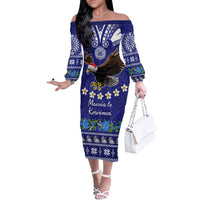 Personalised American Samoa Christmas Off The Shoulder Long Sleeve Dress Manuia le Kerisimasi Polynesian Tribal - Wonder Print Shop