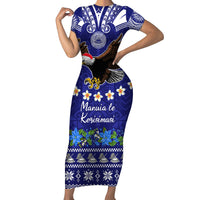 Personalised American Samoa Christmas Short Sleeve Bodycon Dress Manuia le Kerisimasi Polynesian Tribal - Wonder Print Shop