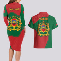 Morocco Proclamation Day With Flag Color Couples Matching Long Sleeve Bodycon Dress and Hawaiian Shirt LT9 - Wonder Print Shop