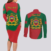 Morocco Proclamation Day With Flag Color Couples Matching Long Sleeve Bodycon Dress and Long Sleeve Button Shirt LT9 - Wonder Print Shop