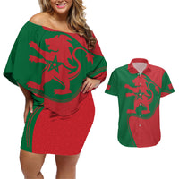 Morocco Proclamation Day With Flag Color Couples Matching Off Shoulder Short Dress and Hawaiian Shirt LT9 - Wonder Print Shop