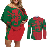 Morocco Proclamation Day With Flag Color Couples Matching Off Shoulder Short Dress and Long Sleeve Button Shirt LT9 - Wonder Print Shop