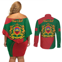 Morocco Proclamation Day With Flag Color Couples Matching Off Shoulder Short Dress and Long Sleeve Button Shirt LT9 - Wonder Print Shop