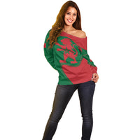 Morocco Proclamation Day With Flag Color Off Shoulder Sweater - Wonder Print Shop