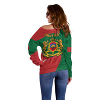 Morocco Proclamation Day With Flag Color Off Shoulder Sweater - Wonder Print Shop