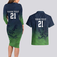 Custom Qatar Cricket Couples Matching Long Sleeve Bodycon Dress and Hawaiian Shirt Green Sporty Pattern LT9 - Wonder Print Shop