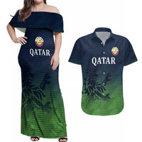 Custom Qatar Cricket Couples Matching Off Shoulder Maxi Dress and Hawaiian Shirt Green Sporty Pattern LT9 - Wonder Print Shop