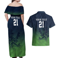 Custom Qatar Cricket Couples Matching Off Shoulder Maxi Dress and Hawaiian Shirt Green Sporty Pattern LT9 - Wonder Print Shop