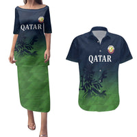 Custom Qatar Cricket Couples Matching Puletasi and Hawaiian Shirt Green Sporty Pattern LT9 - Wonder Print Shop
