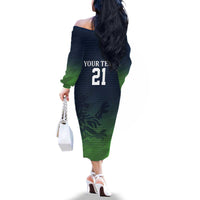Custom Qatar Cricket Family Matching Off The Shoulder Long Sleeve Dress and Hawaiian Shirt Green Sporty Pattern - Wonder Print Shop