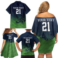 Custom Qatar Cricket Family Matching Off Shoulder Short Dress and Hawaiian Shirt Green Sporty Pattern LT9 - Wonder Print Shop