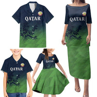 Custom Qatar Cricket Family Matching Puletasi and Hawaiian Shirt Green Sporty Pattern - Wonder Print Shop