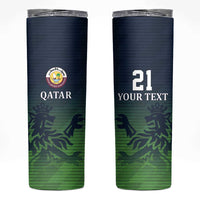 Custom Qatar Cricket Skinny Tumbler Green Sporty Pattern - Wonder Print Shop