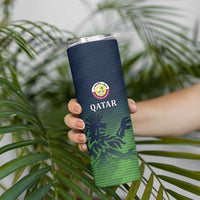 Custom Qatar Cricket Skinny Tumbler Green Sporty Pattern - Wonder Print Shop