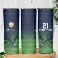 Custom Qatar Cricket Skinny Tumbler Green Sporty Pattern - Wonder Print Shop