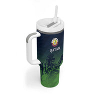 Custom Qatar Cricket Tumbler With Handle Green Sporty Pattern - Wonder Print Shop