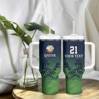 Custom Qatar Cricket Tumbler With Handle Green Sporty Pattern - Wonder Print Shop
