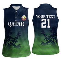 Custom Qatar Cricket Women Sleeveless Polo Shirt Green Sporty Pattern - Wonder Print Shop