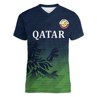 Custom Qatar Cricket Women V-Neck T-Shirt Green Sporty Pattern - Wonder Print Shop