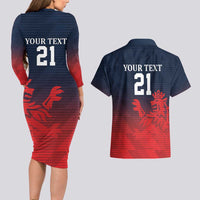 Custom Qatar Cricket Couples Matching Long Sleeve Bodycon Dress and Hawaiian Shirt Red Sporty Pattern LT9 - Wonder Print Shop