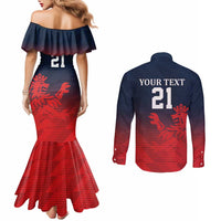 Custom Qatar Cricket Couples Matching Mermaid Dress and Long Sleeve Button Shirt Red Sporty Pattern