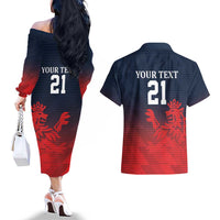 Custom Qatar Cricket Couples Matching Off The Shoulder Long Sleeve Dress and Hawaiian Shirt Red Sporty Pattern LT9 - Wonder Print Shop