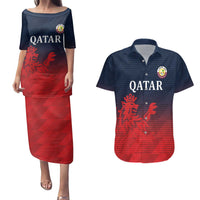 Custom Qatar Cricket Couples Matching Puletasi and Hawaiian Shirt Red Sporty Pattern LT9 - Wonder Print Shop