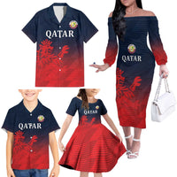 Custom Qatar Cricket Family Matching Off The Shoulder Long Sleeve Dress and Hawaiian Shirt Red Sporty Pattern - Wonder Print Shop