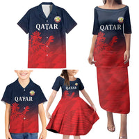Custom Qatar Cricket Family Matching Puletasi and Hawaiian Shirt Red Sporty Pattern - Wonder Print Shop