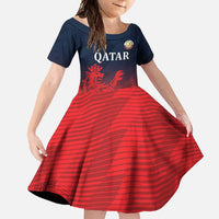Custom Qatar Cricket Family Matching Short Sleeve Bodycon Dress and Hawaiian Shirt Red Sporty Pattern - Wonder Print Shop