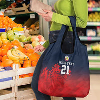 Custom Qatar Cricket Grocery Bag Red Sporty Pattern