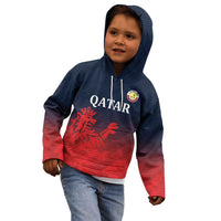 Custom Qatar Cricket Kid Hoodie Red Sporty Pattern - Wonder Print Shop