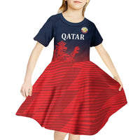 Custom Qatar Cricket Kid Short Sleeve Dress Red Sporty Pattern - Wonder Print Shop
