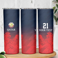 Custom Qatar Cricket Skinny Tumbler Red Sporty Pattern - Wonder Print Shop