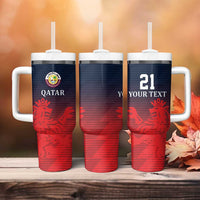 Custom Qatar Cricket Tumbler With Handle Red Sporty Pattern - Wonder Print Shop