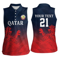 Custom Qatar Cricket Women Sleeveless Polo Shirt Red Sporty Pattern - Wonder Print Shop