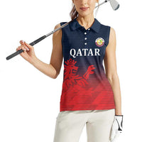 Custom Qatar Cricket Women Sleeveless Polo Shirt Red Sporty Pattern - Wonder Print Shop